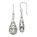 Sterling Silver Polished & Antiqued Filigree Heart Teardrop Dangle Earrings, 41 x 11 mm