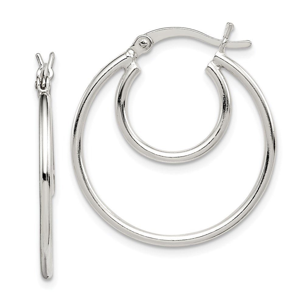 Sterling Silver Polished 2mm Double Hoop Earrings, 27 x 25 mm