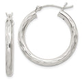 Sterling Silver Diamond-cut Satin 3x25mm Hoop Earrings, 25 x 3 mm