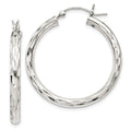 Sterling Silver Diamond-cut Satin 3x30mm Hoop Earrings, 30 x 3 mm