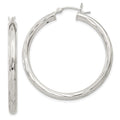 Sterling Silver Diamond-cut Satin 3x35mm Hoop Earrings, 35 x 3 mm