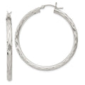 Sterling Silver Diamond-cut Satin 3x40mm Hoop Earrings, 40 x 3 mm