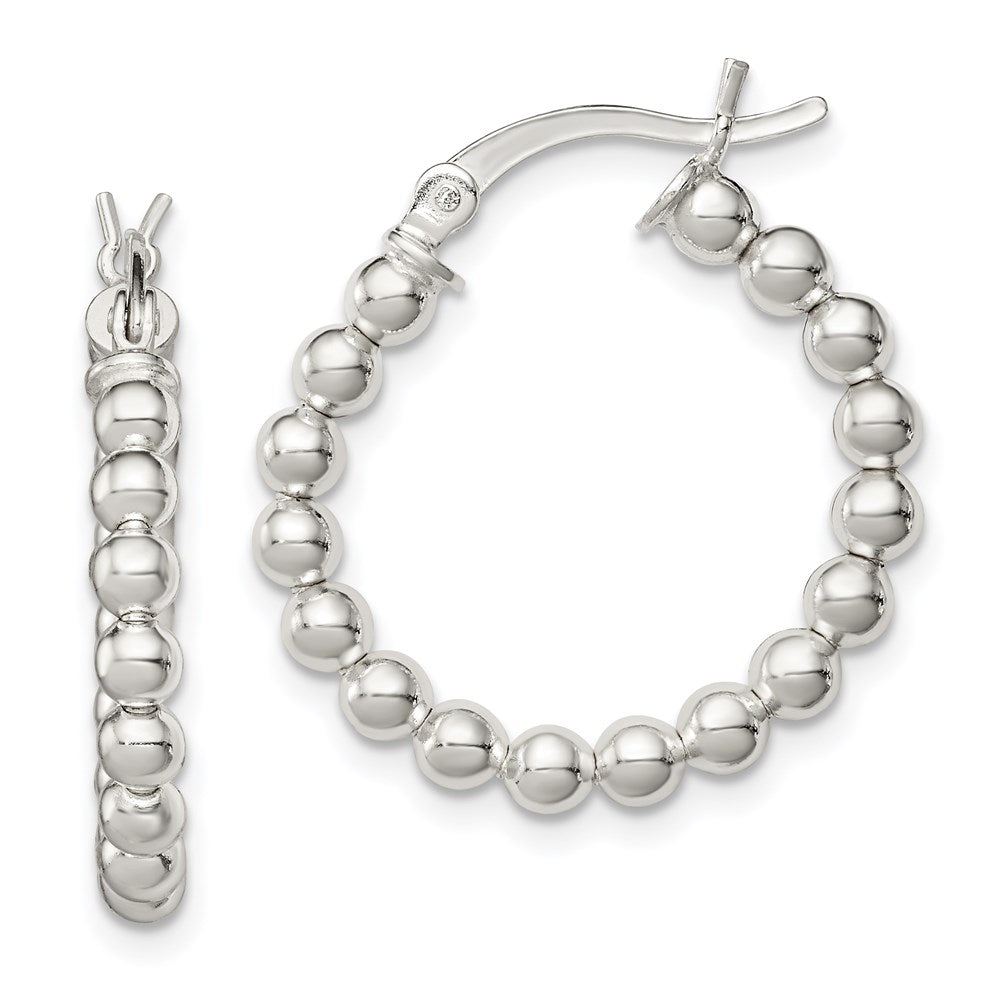 Sterling Silver Polished Beaded Hoop Earrings, 24 x 2.5 mm, 3.42 g