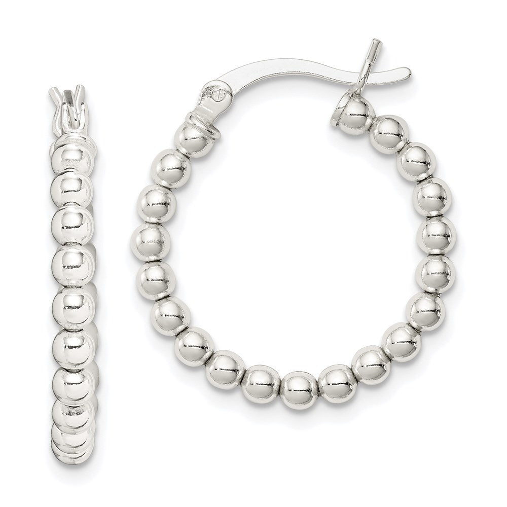 Sterling Silver Polished Beaded Hoop Earrings, 24 x 2.5 mm, 2.87 g