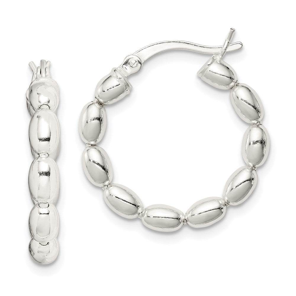 Sterling Silver Polished Beaded Hoop Earrings, 24 x 22 mm
