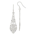 Sterling Silver Polished D/C Filigree Elongated Teardrop Dangle Earrings, 57 x 17 mm
