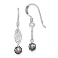 Sterling Silver Polished Filigree 5-6mm Grey Freshwater Cultured Pearl Dangle Earrings, 30 mm