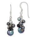 Sterling Silver Polished Black & Grey Freshwater Cultured Pearls and Onyx Dangle Earrings, 37 x 12 mm