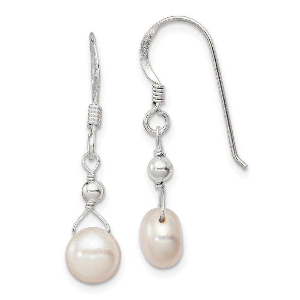 Sterling Silver Polished 7-8mm Freshwater Cultured Pearl Dangle Earrings, 21 mm