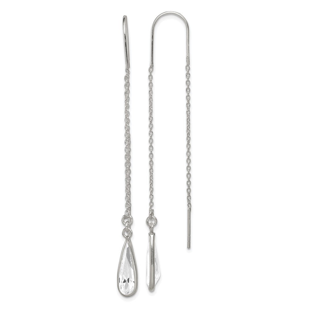 Sterling Silver Polished Crystal Teardrop Threader Earrings, 81 x 6 mm