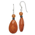 Sterling Silver Polished & Antiqued Carnelian Teardrop Dangle Earrings, 46 x 16 mm
