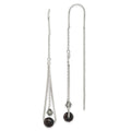 Sterling Silver Polished Black Crystal Threader Earrings, 77 x 9 mm