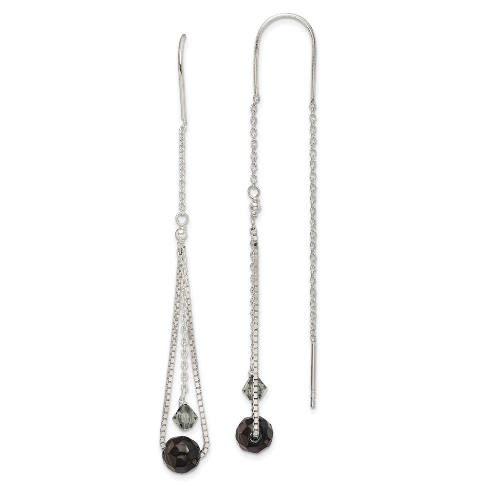 Sterling Silver Polished Black Crystal Threader Earrings, 77 x 9 mm