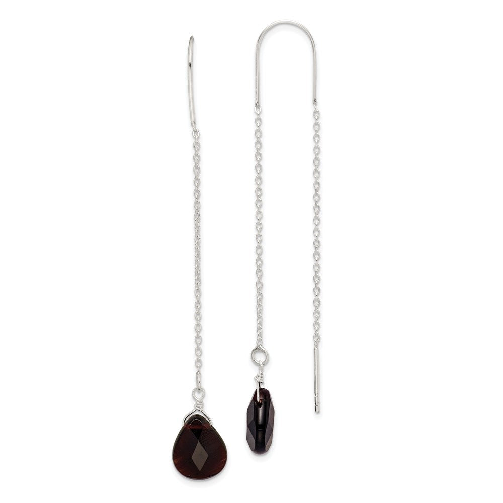 Sterling Silver Polished Dark Olivine Crystal Teardrop Threader Earrings, 76 x 9 mm