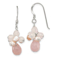 Sterling Silver Rose Quartz and Pink Freshwater Cultured Pearl Dangle Earrings, 34 x 6 mm