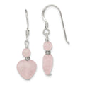 Sterling Silver Polished & Antiqued Rose Quartz Heart Dangle Earrings, 29 x 10 mm
