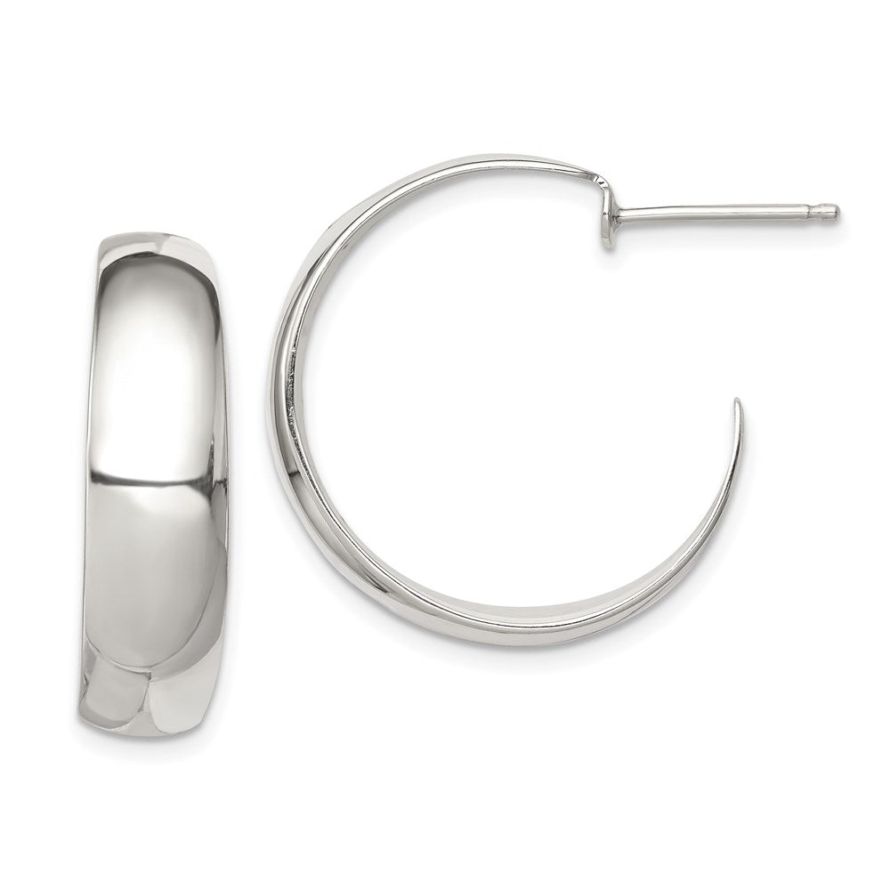 Sterling Silver Rhodium-plated Fancy J-Hoop Post Earrings, 23 x 23 mm