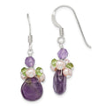 Sterling Silver Amethyst, Peridot & Peach FWC Pearl Dangle Earrings, 37 x 9 mm
