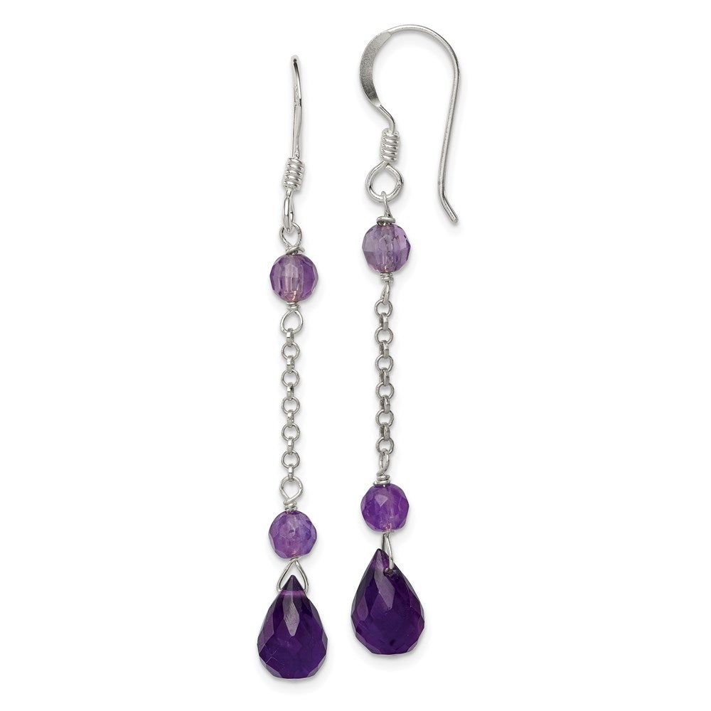 Sterling Silver Polished Amethyst Teardrop Dangle Earrings, 52 x 6 mm