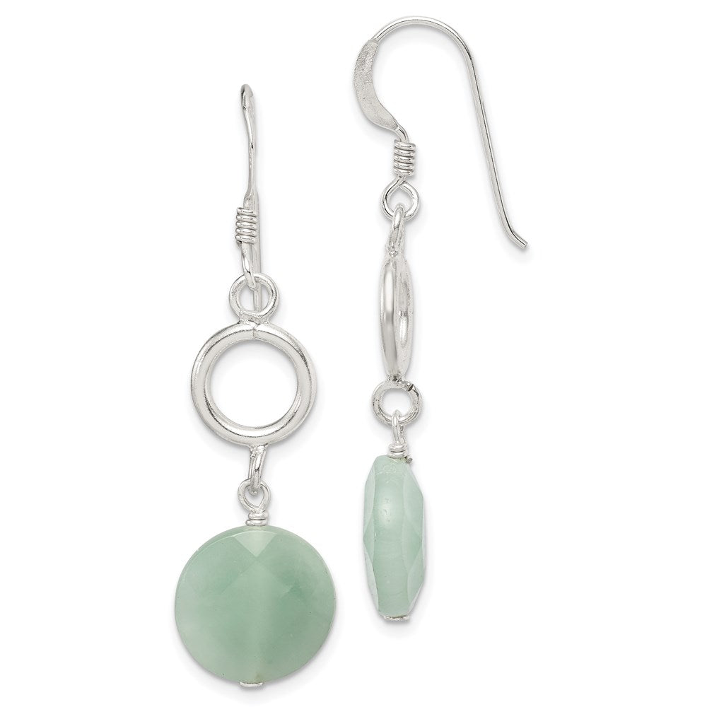 Sterling Silver Polished Amazonite Circle Dangle Earrings, 44 x 13 mm