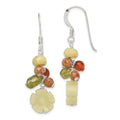 Sterling Silver Polished Jade, Unikite, Peridot, Aventurine & Carnelian Floral Dangle Earrings, 35 x 10 mm