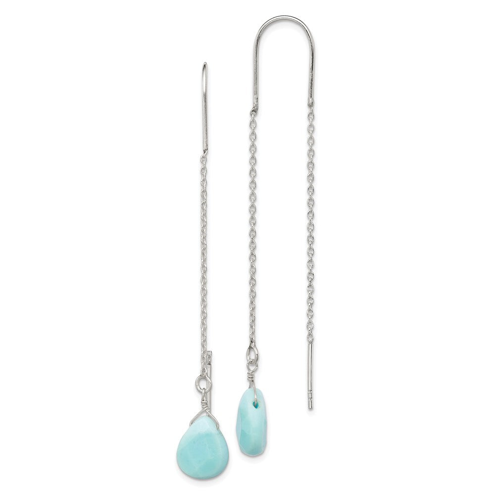 Sterling Silver Polished Blue Agate Teardrop Threader Earrings, 71 x 9 mm