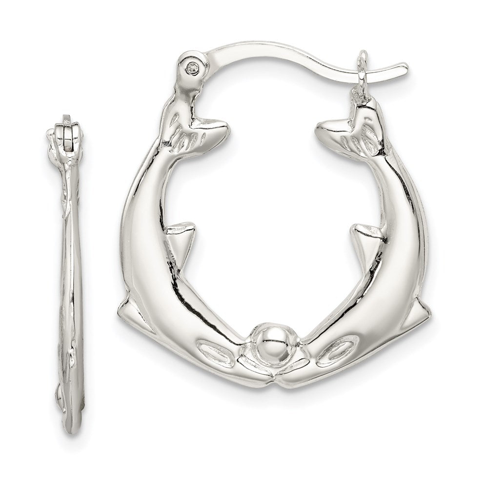 Sterling Silver Rhodium-plated Polished Dolphins Round Hoop Earrings, 25 x 21 mm