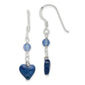 Sterling Silver Polished & Antiqued Blue Agate & Lapis Heart Dangle Earring, 37 x 8 mm