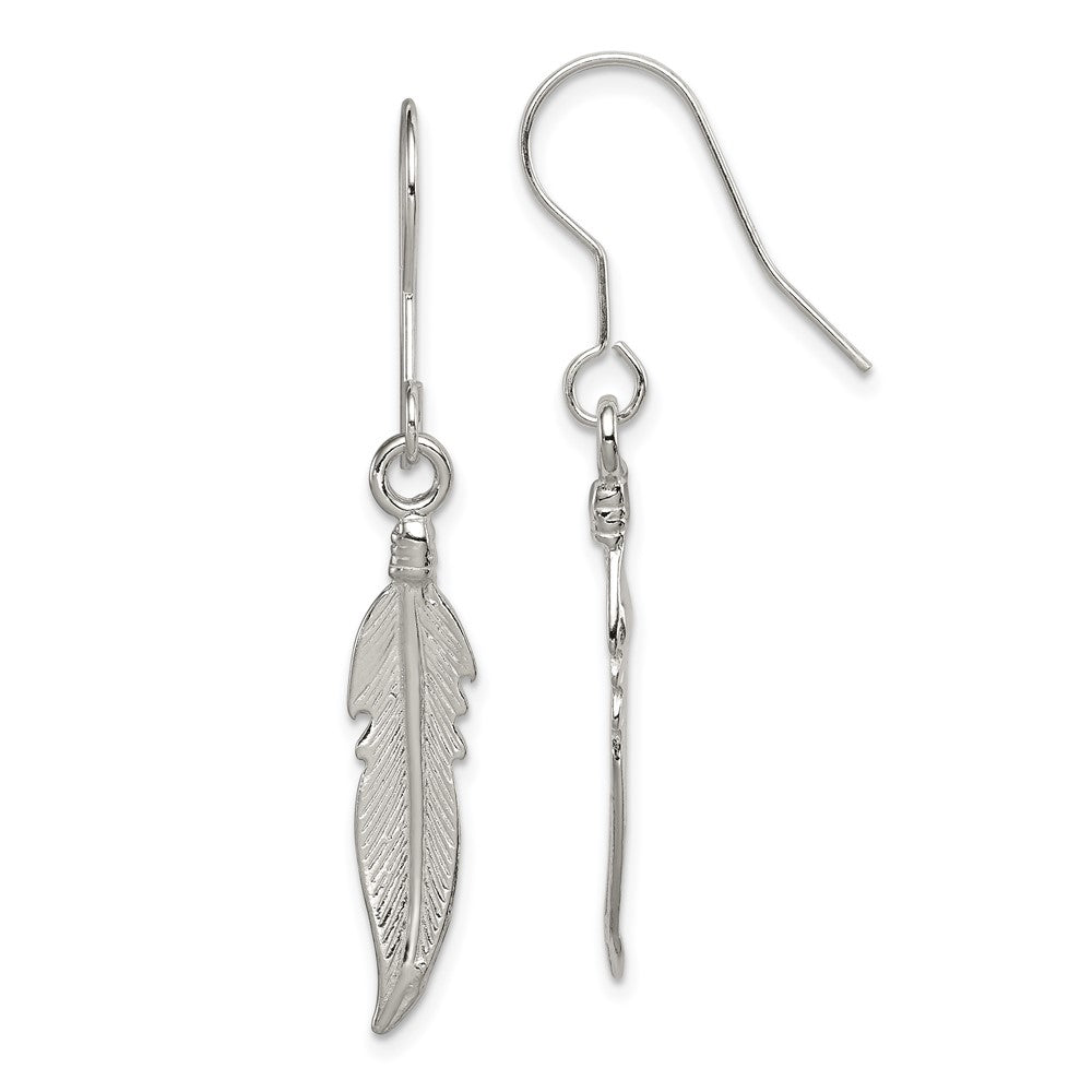 Sterling Silver Feather Earrings, 41 x 7 mm