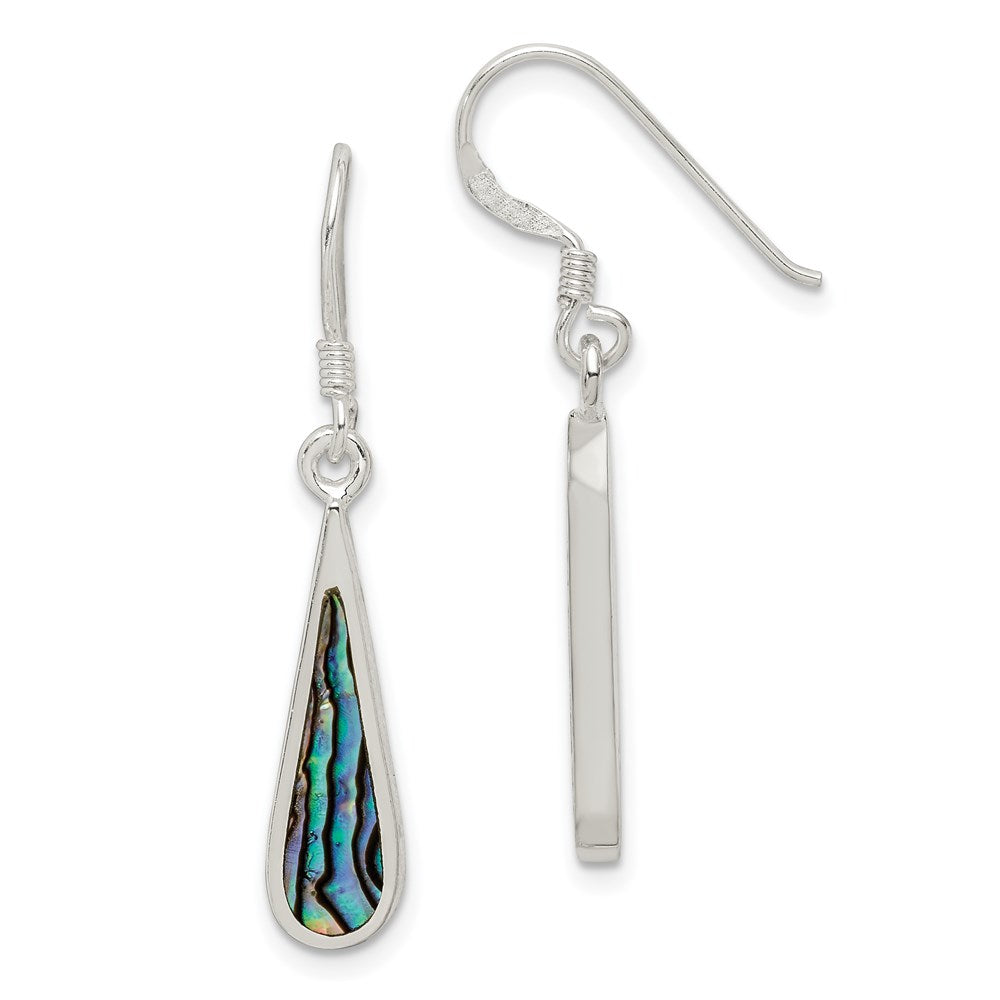 Sterling Silver Polished Abalone Teardrop Dangle Earrings, 35 x 6 mm