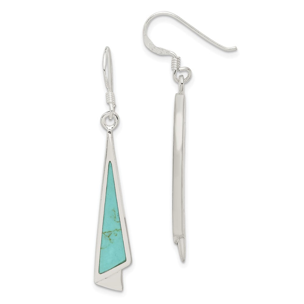 Sterling Silver Polished Fancy Triangle Turquoise Dangle Earrings, 46 x 7 mm