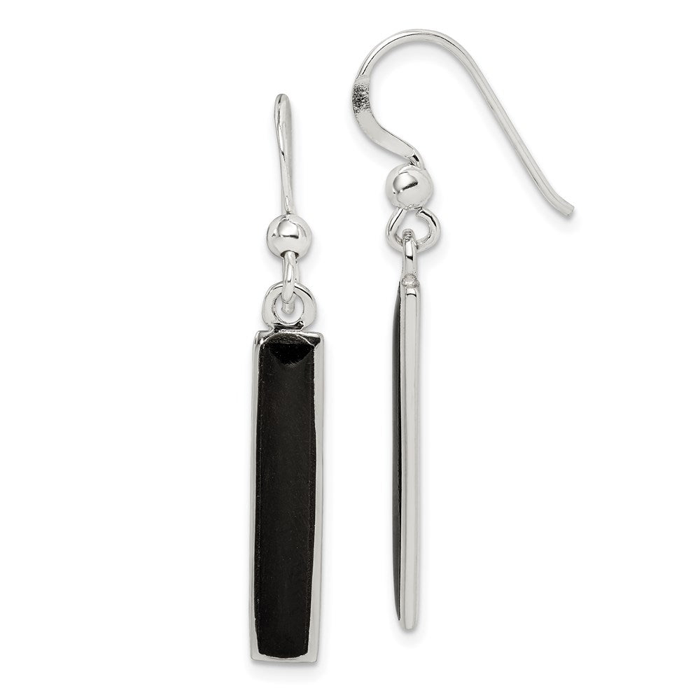 Sterling Silver Polished Onyx Bar Dangle Earrings, 40 x 4 mm