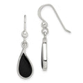 Sterling Silver Polished Curved Onyx Teardrop Dangle Earrings, 31 x 7 mm