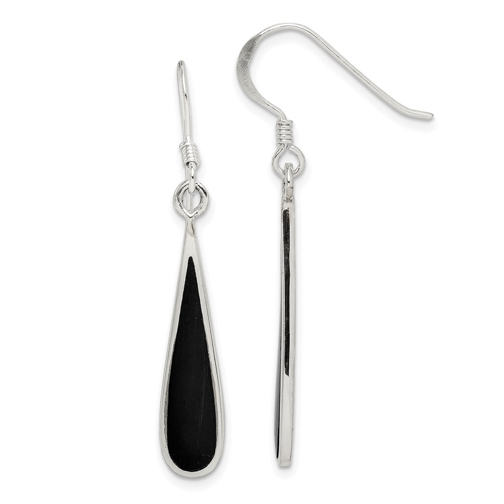 Sterling Silver Polished Onyx Teardrop Dangle Earrings, 41 x 6 mm