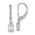 Sterling Silver Rhodium-plated Emerald-cut 6x4mm CZ Leverback Earrings, 25 x 6 mm