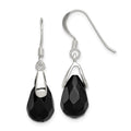 Sterling Silver Polished Faceted Onyx Teardrop Dangle Earrings, 30 x 8 mm