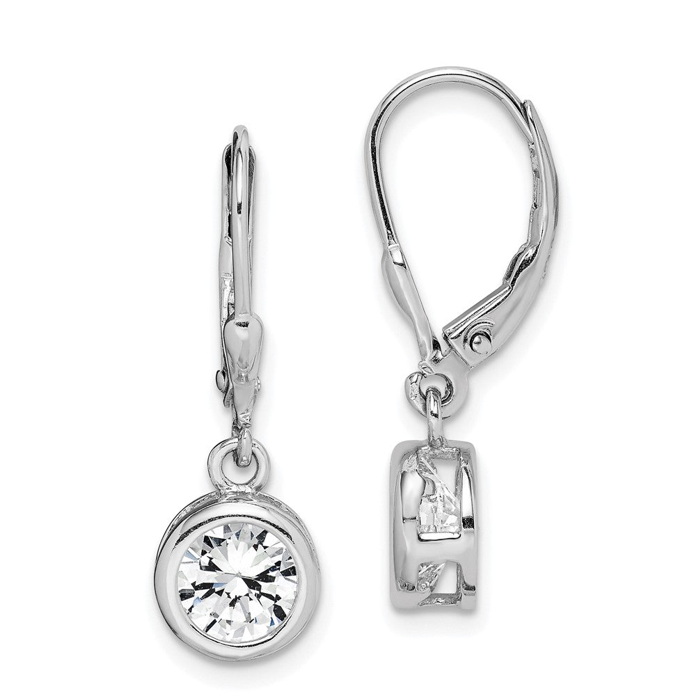 Sterling Silver Rhodium-plated Polished Round 7mm CZ Leverback Earrings, 27 x 7 mm