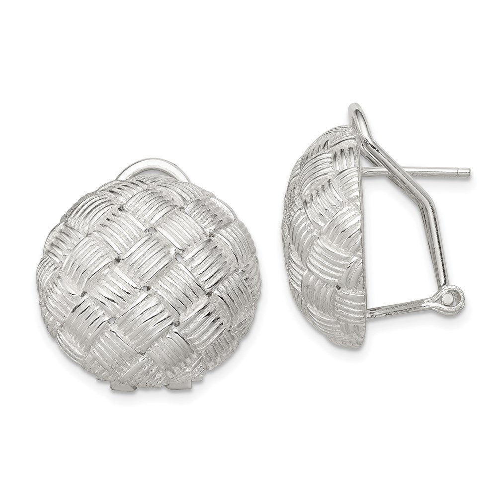 Sterling Silver Rhod-pltd Polished Woven Circle Omega Back Earrings, 21 x 20 mm
