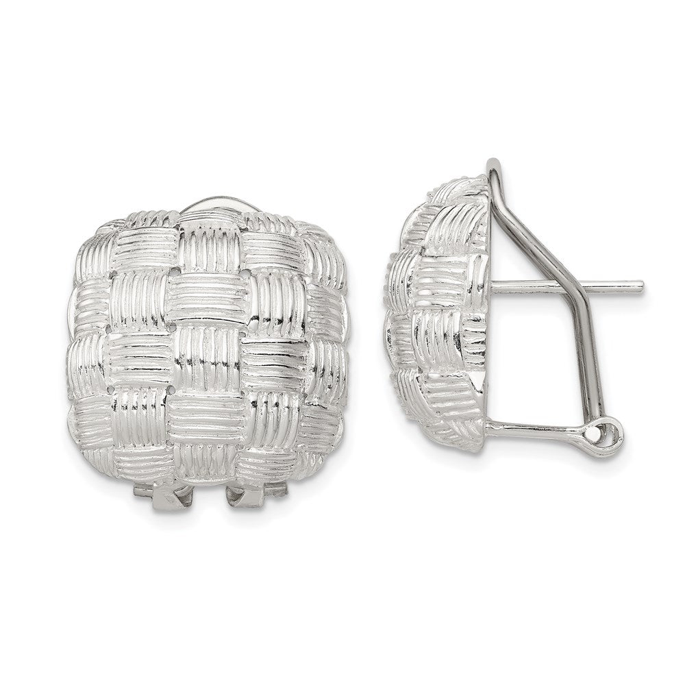 Sterling Silver Rhod-pltd Polished Woven Square Omega Back Earrings, 19 x 18 mm