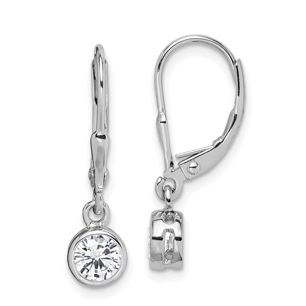 Sterling Silver Rhodium-plated Polished Round 5mm CZ Leverback Earrings, 25 x 5 mm