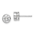 Sterling Silver RH-plated Polished 6mm Round CZ Bezel Set Stud Earrings, 6 x 6 mm