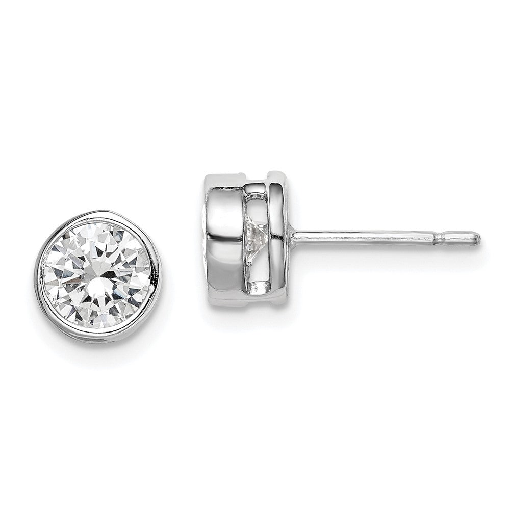 Sterling Silver RH-plated Polished 6mm Round CZ Bezel Set Stud Earrings, 6 x 6 mm