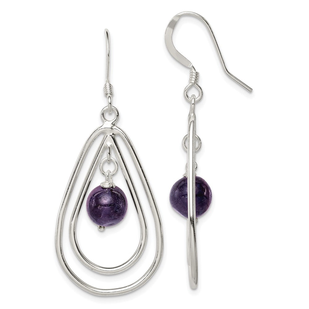 Sterling Silver Polished Amethyst Teardrop Dangle Earrings, 51 x 18 mm