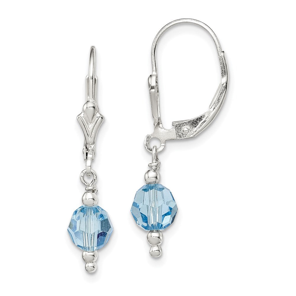 Sterling Silver Blue Crystal Leverback Earrings, 33 x 5 mm