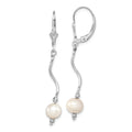 Sterling Silver Rhodium-plated 6-7mm White Semi-Round Freshwater Cultured Pearl Leverback Dangle Earrings, 49 mm