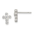 Sterling Silver Rhodium-plated Polished Bezel CZ Cross Post Earrings, 9 x 7 mm