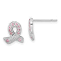Sterling Silver Rhodium-plated Pink CZ Ribbon Earrings, 10 x 10 mm