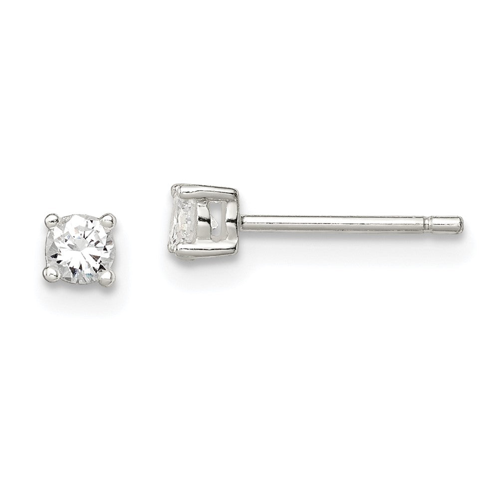 Sterling Silver 3mm Round Basket Set CZ Stud Earrings, 3 x 3 mm