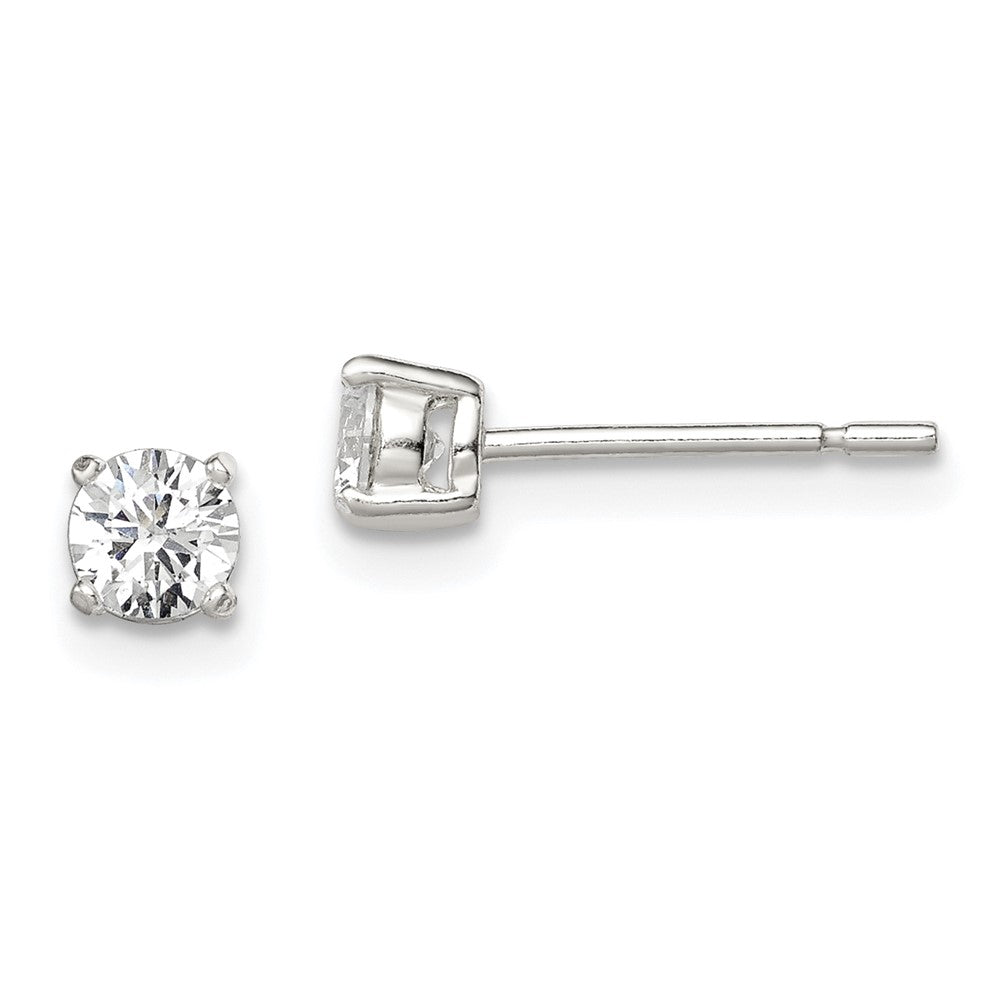 Sterling Silver 4mm Round Basket Set CZ Stud Earrings, 4 x 4 mm