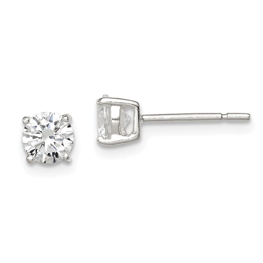 Sterling Silver 5mm Round Basket Set CZ Stud Earrings, 5 x 5 mm